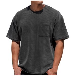 Men's Short Sleeve T-Shirt Regular Fit Casual Knitted 100% Cotton Solid O-Neck Pocket Anti-Pilling Quick Dry Front <b>Logo</b> 220g - Product Image 4