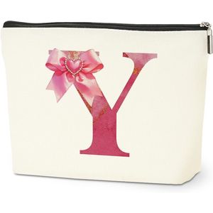Borsa Cosmetica Personalizzata con Iniziali, Pochette Carina Stile Preppy, Organizer per Trucchi con Monogramma e Fiocco, da Viaggio per Articoli da Toeletta - Product Image 1