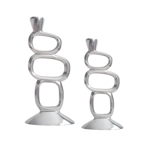 Support à bougie décoratif, nouveau design, finition argent mat, pour la décoration intérieure, porte-bougie en aluminium coulé, fait main, personnalisé - Product Image 1