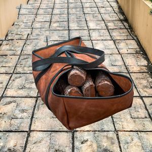 100% Full Grain Leather Firewood <b>Carrier</b> <b>Bag</b> Monogrammed Personalized <b>Log</b> Holder LLR-0020B - Product Image 2