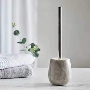 Perforated Stainless Steel Toilet <b>Brush</b> Holder Set <b>Floor</b> Standing Silver Mirror Polished Bathroom Cleaning Tool with Black Base - Product Image 4