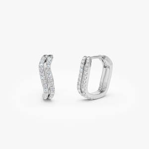 Hermosos pendientes de aro tipo huggie de plata de ley chapada en oro de 14k con moissanita y pavé de oro de 14k, diseño de onda, minimalistas para mujer. - Product Image 6