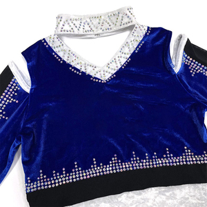 Conjunto de animadora azul bicolor con estampado de estrellas, top de malla de manga larga y falda para el rendimiento de equipos de animación, uniformes para mujer - Product Image 5