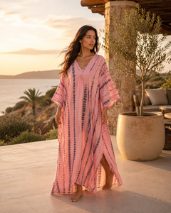 Robe longue maxi bohème tie-dye à col en V pour femme, 100 % coton, coupe moderne, taille naturelle, écologique, pour soirée, 3XL - Product Image 4