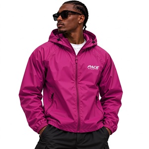 Veste coupe-vent rose clair pour homme, à capuche, résistante à l'eau, légère, en nylon, avec fermeture éclair, veste de sport, veste de running, veste streetwear, veste shell. - Product Image 2