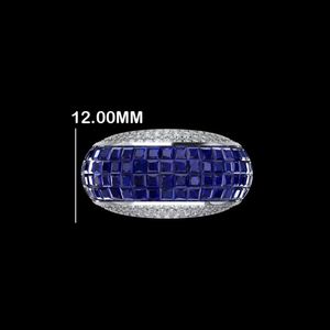 Bague dôme en or blanc avec saphir <span class=keywords><strong>bleu</strong></span> taille princesse et diamant, bijou de luxe imposant pour femme, bijou de cocktail lourd - Product Image 1