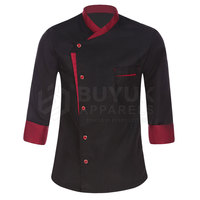 Veste de chef en polyester/coton tricoté à manches longues avec fermeture boutonnée, résistante à la chaleur, légère et respirante pour restaurant et bar