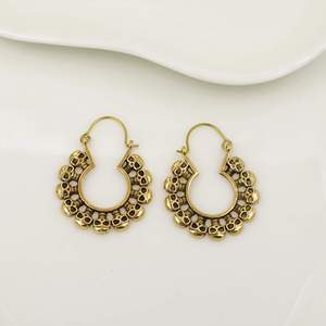Boucles d'oreilles créoles squelette plaqué or antique, style punk, bijoux de mode unisexe en alliage - Product Image 1