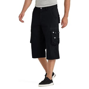 Pantalones Cortos Cargo de Algodón 100% para Hombre, Casuales de Verano, para Senderismo, con Cintura Elástica, Decoración Digital Vintage, Tejido Sólido hasta la Rodilla - Product Image 4