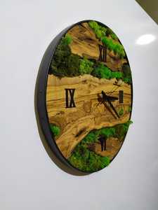 นาฬิกาแขวนผนังไม้มะกอกขนาดใหญ่สไตล์โมเดิร์น พร้อมมอสสีเขียวธรรมชาติ  แบบเงียบ - Product Image 2