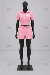 Pink Women's for <b>Crop</b> <b>Top</b> and Shorts Set Solid Color Knitted <b>Silk</b> Screen Printed Logo Sporty Casual Spring Summer Outfit - Product Image 6