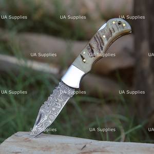 Hot Selling Custom Handmade Damascus Steel Clip Point Razor Sharp Folding Knife Ram Horn Handle OEM ODM Customizable Industrial - Product Image 2