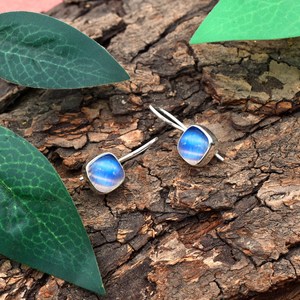 925 Sterling Silver Natural Blue Rainbow Moonstone Cushion Silver Dangle <b>Earrings</b> <b>Handmade</b> Gemstone Silver Jewelry Supplier - Product Image 3
