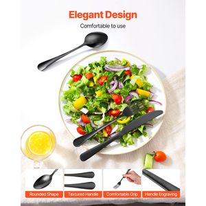 Set di posate da 30 pezzi in acciaio inossidabile per alimenti, colore nero, con finitura a specchio, lavabili in lavastoviglie, per hotel - Product Image 4