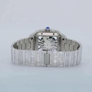 Nouvelle montre pour homme avec diamants taille baguette, cadran squelette, or blanc, argent, moissanite, montre de luxe sertie de diamants - Product Image 3
