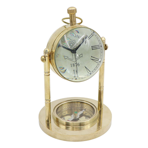 Horloge de bureau nautique en laiton antique de qualité supérieure avec boussole, horloge maritime vintage, horloge décorative de table pour cadeau et décoration de la maison - Product Image 3