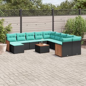Ensemble de canapés de jardin en polyrotin noir 12 pièces avec coussins, collection de meubles de patio - Product Image 1