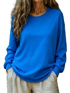 T-shirt CVC décontracté à manches longues et col rond pour femme, grande taille, broderie logo personnalisée OEM, prix usine Chine Bangladesh - Product Image 2