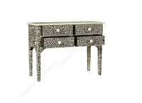 Table console à 3 tiroirs en bois et résine, incrustation d'os, artisanat de qualité, style traditionnel, moderne, antique, noir, pour entrée et chambre à coucher, vente en gros