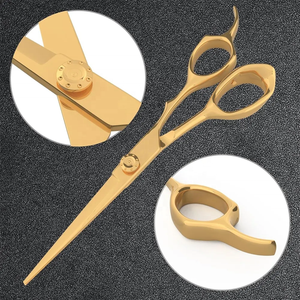 Tijera profesional para cortar el cabello de peluquero, hoja recta afilada recubierta de oro, soporte para dedos fijo de acero alemán - Product Image 3