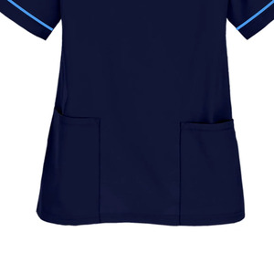 Haut de blouse médicale bleu marine pour femme, manches courtes, col en V, uniforme d'infirmière d'hôpital avec bordure bleu clair - Product Image 6
