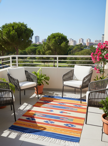 Tapis/chemin de table moderne en coton tissé à la main, motif floral, lavable, avec envers réversible, à poils plats, pour la maison et les voyages - Product Image 2