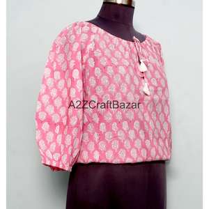 Chemisier court pour femme indienne, 100% coton pur, fait main, tissu de haute qualité, imprimé au bloc, pour l'été, style décontracté - Product Image 4