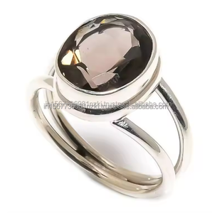 Natural Smoky <b>Quartz</b> <b>Ring</b> Rhodium Plated Sterling Silver Statement Gemstone Jewelry Faceted <b>Quartz</b> Healing Crystal Gift for Her - Product Image 4