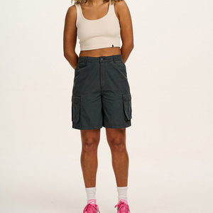 Mid Waist Women's Eco-Friendly Cargo Shorts Polyester Canvas Solid Color Pocket Design <b>Button</b> Fly Casual Regular Fit Stonewashed - Product Image 1