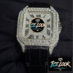 ICELook Luxury Men's Stainless Steel Rectangle <b>Watch</b> <b>Diamond</b> Encrusted Case Quartz 20mm Stainless Steel Moissanite 40mm Analog - Product Image 3