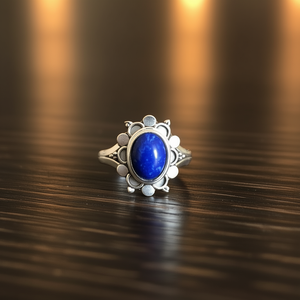 Designer <b>Lapis</b> <b>Lazuli</b> Gemstone 925 Sterling Silver Handmade Flower <b>Ring</b> Jewelry Women Bohemian Style - Product Image 3