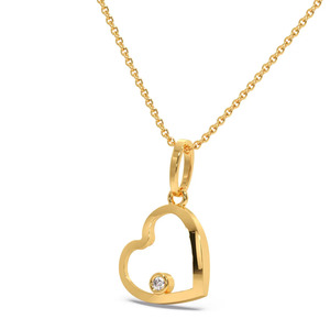 Vérifié visuellement, avec un diamant rond serti sur le bord, disposé au sommet de l'élément du pendentif en forme de cœur ouvert. - Product Image 1