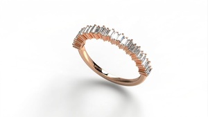 Anillo de compromiso clásico de media eternidad con diamantes cultivados en laboratorio de corte baguette recto, ligero y moderno para mujer - Product Image 4