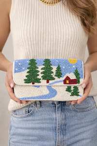 <b>Hand</b>-Beaded Winter Cabin Shoulder Bag – Holiday Evening Clutch - Product Image 2