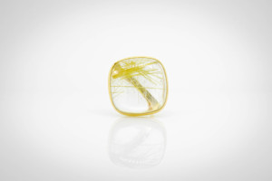 Natural Golden Rutilated Quartz Cabochon <b>Ring</b> in Solid 18K Yellow Gold High <b>Dome</b> Oval Solitaire Gemstone <b>Ring</b> - Product Image 3