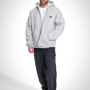 Custom Logo <b>Zip</b> Up Hoodies Men Heavyweight Cotton Fleece Streetwear Oversized Full <b>Zip</b> Sweatshirt Bulk Wholesale OEM Supplier - Product Image 2
