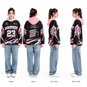 OEM Custom Oversized <b>Y2K</b> Graphic Hoodie Black and Pink <b>Streetwear</b> Heavy Print Drop Shoulder Pullover Manufacturer - Product Image 6