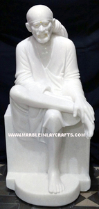 ที่มีคุณภาพสูงหินอ่อนที่ทำด้วยมือ Sai Baba Murti นั่งอยู่บนบัลลังก์ - Product Image 4