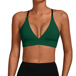 Women's White Sports Bra With Black Straps Deep V-Neck Adjustable Shoulder Straps Yoga Workout - Product Image 3