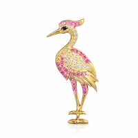 Broche Heron style flamant rose en argent sterling 925 avec zircone cubique pour unisexe