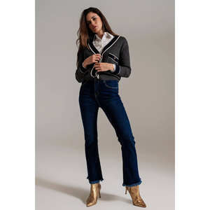 Cárdigan Gris para Mujer, Invernal, Casual, 100% Algodón, Tejido por Computadora, Sólido, con Bolsillos, Estilo Chanel, Transpirable y de Secado Rápido - Product Image 3