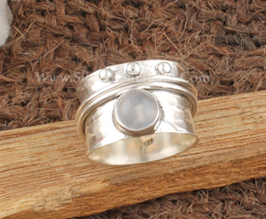 925 Sterling Silver Classic Bezel Setting Wedding <b>Spinner</b> <b>Ring</b> Anxiety Natural Rainbow Moonstone Fidget Band Meditation Boho - Product Image 4