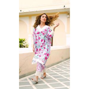 DISEÑADOR WEAR GEORGETTE IMPRESIÓN DIGITAL TRABAJO KAFTAN CON FONDO BLANCO - Product Image 1