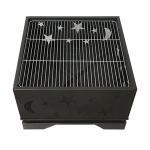 Modern Stainless Steel <b>Portable</b> Outdoor <b>Fire</b> <b>Pit</b> with Star and Moon Cutouts Freestanding Wood Fuel Table for Backyard Use - Product Image 2
