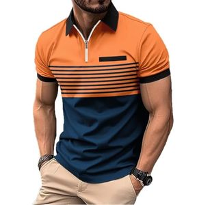 Men's Casual Striped Polo <b>Shirt</b> Summer Breathable Sublimation <b>Collar</b> <b>T</b> <b>Shirt</b> Stylish Lightweight Comfortable Fashion Polo Tee - Product Image 2