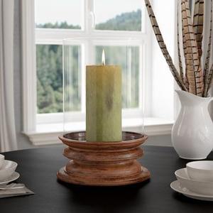 Portavelas de cristal tipo huracán, Portavelas con base de madera, Linterna de cristal tipo huracán, Portavelas de pilar, Portavelas de cristal tipo huracán con base de madera - Product Image 1