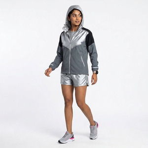 Custom Logo Men's 3 Piece Sportswear Set Grey Windbreaker Hooded Jacket <b>T</b>-shirt and Shorts Lightweight Nylon <b>Track</b> Suit - Product Image 3