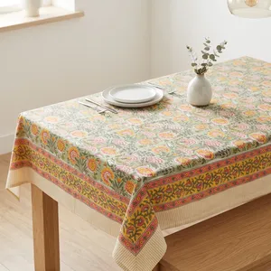 Floral Printed Premium Cotton Tablecloth Square Traditional Hand block Style Home Use Table cloth - Product Image 2