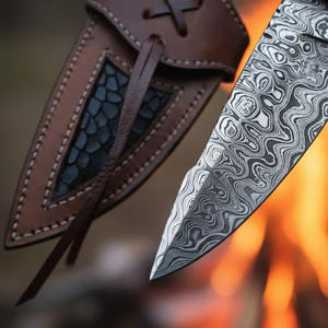 Cuchillo de Caza de Acero de Damasco Hecho a Mano, Mango de Madera de Palisandro, Hoja Fija, Cuchillo Multifuncional para Camping y Actividades al Aire Libre, Grado Industrial OEM - Product Image 3