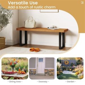 Panca da pranzo da esterno in legno massello di acacia, 2 pezzi, capacità di carico 800 libbre, per patio e giardino - Product Image 5